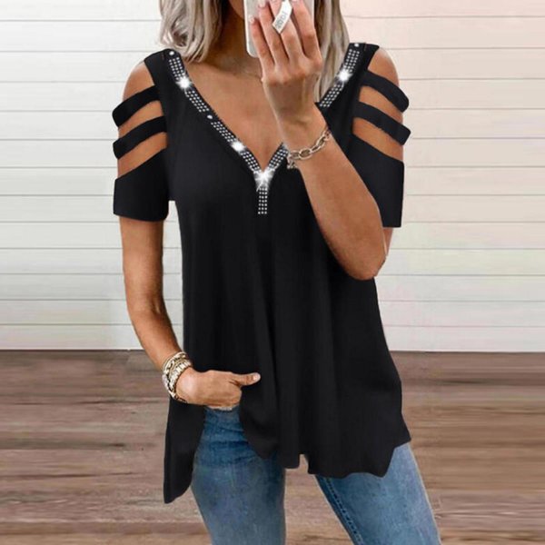 Simple V-Neck Short Sleeve Top