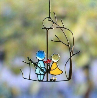 Suncatcher Stained Art Window hangings Angels Couple Love Home decor Gift