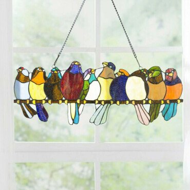 Spring Birds Variety Stained Glass Window Panel